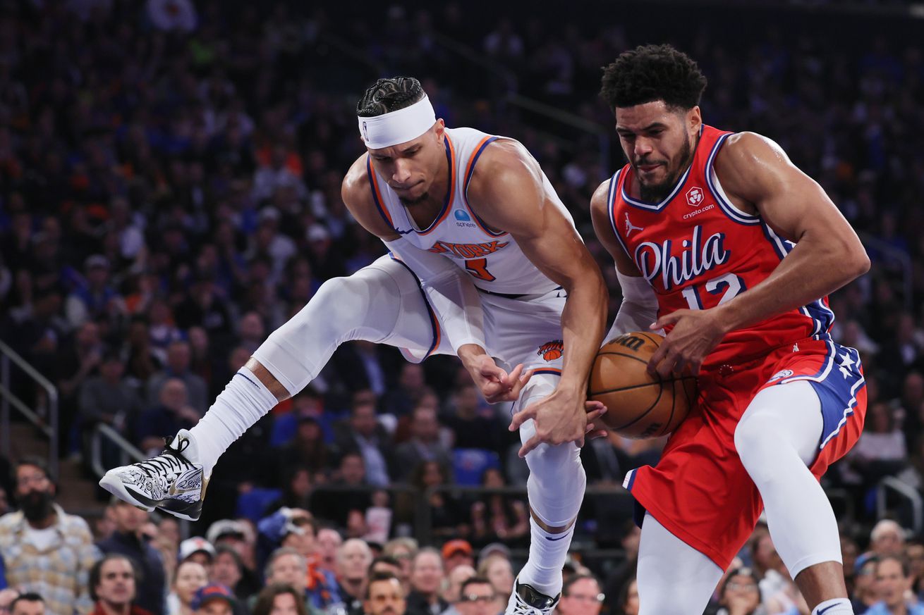 New York Knicks guard Josh Hart and Philadelphia 76ers Tobias Harris